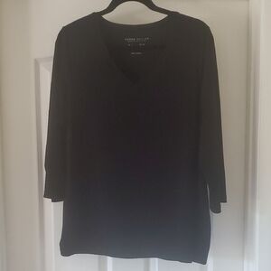 Susan Graver Liquid Knit Black V-Neck Top